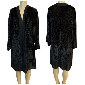 Shimera Velour Kimono Cardigan Black Open Front Chiffon Trim 3/4 Sleeve Large